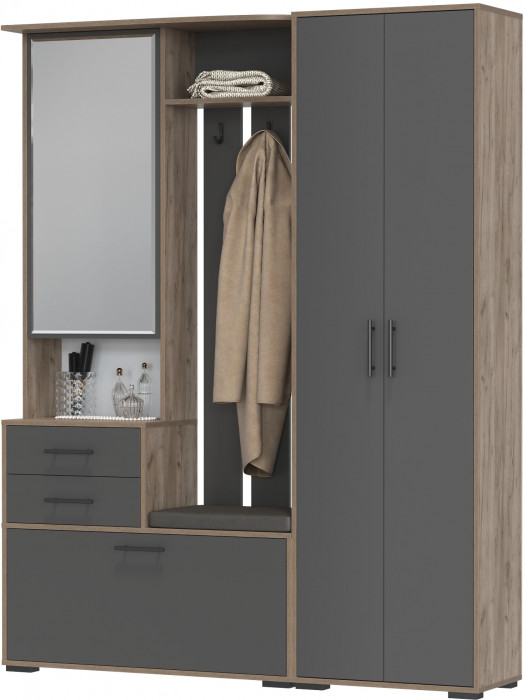 Прихожая 2-3430+2-3431дкт/граф Домино - Комплект для прихожей, дуб крафт табачный/графит