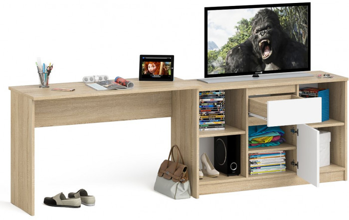 Мори Стол письменный МСП1200.1 + Тумба МТВ1204.1, цвет дуб сонома/белый, ШхГхВ 240,8х50х76,6 см., универсальная сборка