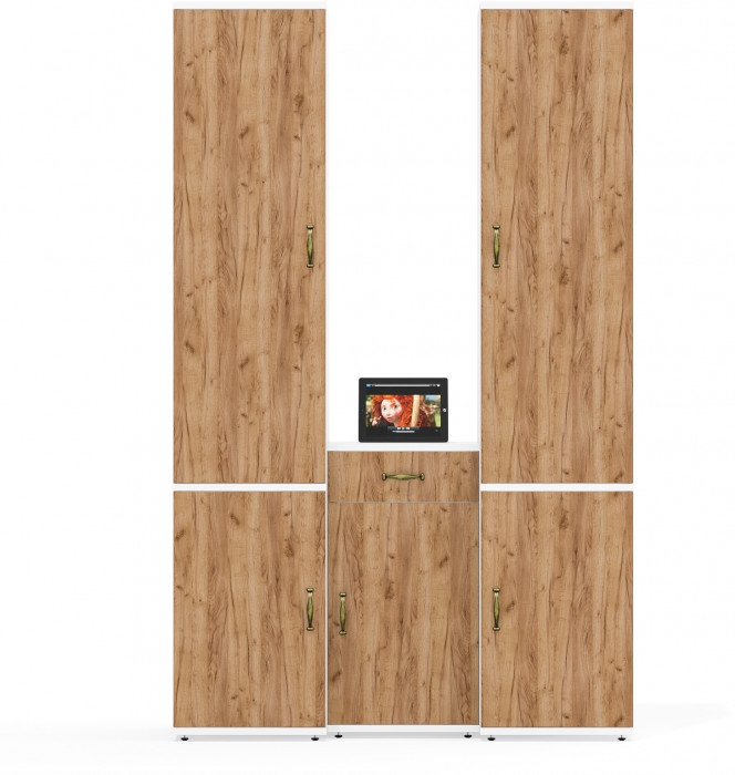 Лидер-8 Пенал МД 21Б + Пенал МД 21Б + Тумба МД 3.15, белый шагрень/крафт золото