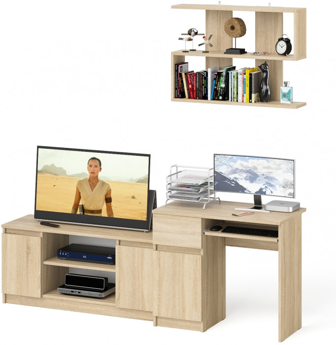 Мори компьютерный стол МС-1 левый + Тумба МТВ1200.1 + Полка 900, дуб сонома