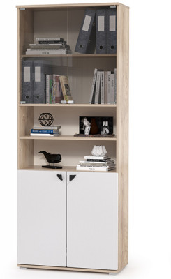 КР100 Бостон 13.156 Шкаф, цвет дуб эндгрейн элегантный/фасады МДФ милк рикамо софт, ШхГхВ 76,8х35,1х194,4 см.