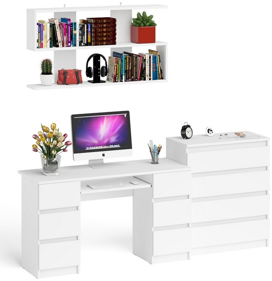 Мори компьютерный стол МС-2 + Комод МК800.4 + Полка 1200, белый