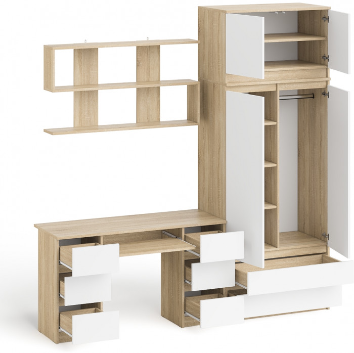 Мори компьютерный стол МС-2 + Шкаф МШ900.1 + Антресоль МА900.1 + Полка 1200, дуб сонома/белый