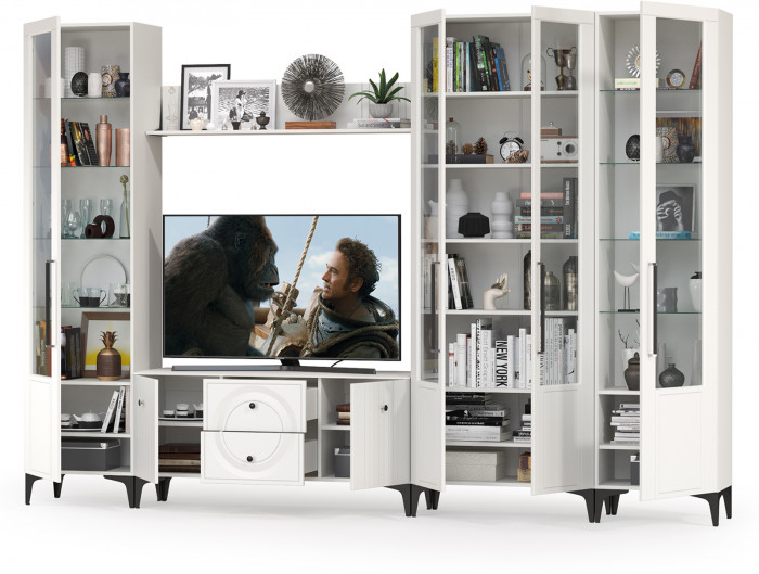 Валенсия Гостиная № 067, ЛДСП белый шагрень/МДФ белый шагрень