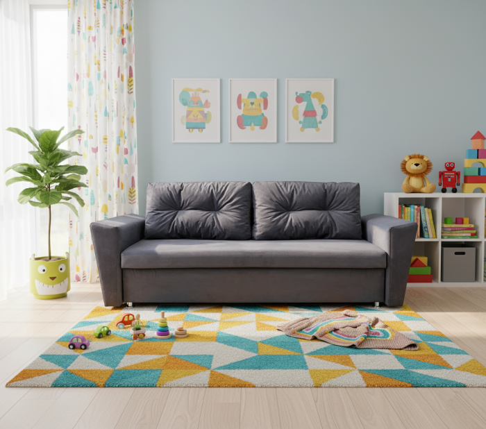 Диван-еврокнижка Амстердам L, 145х190, велюр серый