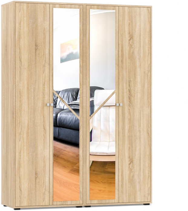 Камелия спальня № 4 Кровать 1800 + Две тумбы + Комод + Шкаф 4-х створчатый, дуб сонома