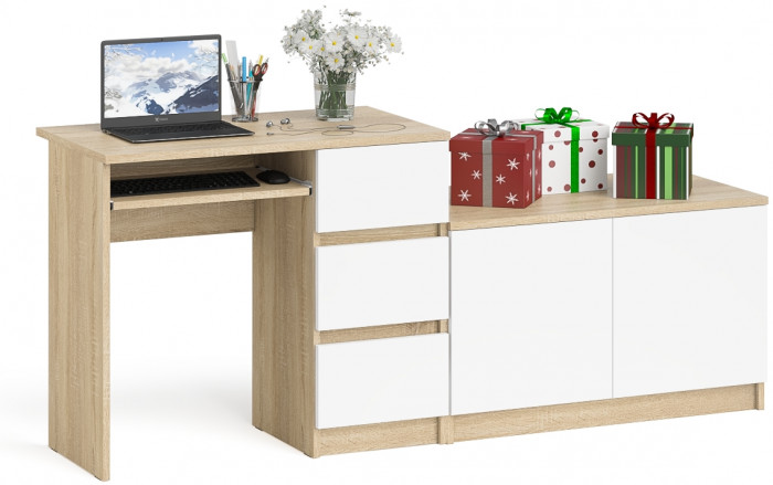 Мори компьютерный стол МС-6 правый + Тумба МА900.1, дуб сонома/белый
