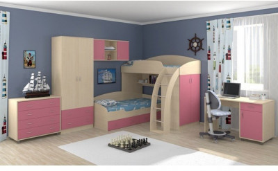 Модульная детская Соня, Дуб молочный / Розовый
