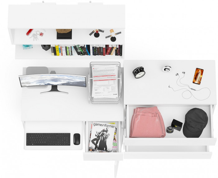 Мори Стол компьютерный МС-1 правый + Комод МК800.4 + Полка 900, цвет белый, ШхГхВ 170,4х50х209,6 см., НЕ универсальная сборка