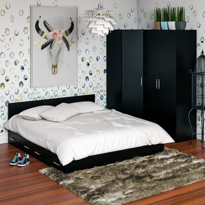 Спальня Стандарт 2-1800Я, цвет венге, ШхГхВ 183,5х203,5х70 + 171,2х81,2х200 см., сп.м. 1800х2000 мм., без матраса, основание есть