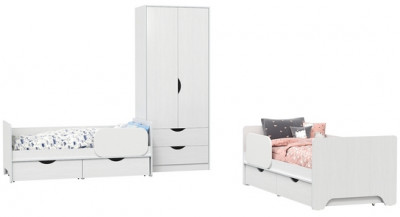 КР100 Уна 11.22 Две кровати с ящиками + 13.327 Шкаф для одежды, цвет белый(структура Поры дерева), сп. м. 2х800х1600 мм., б/м, основание есть