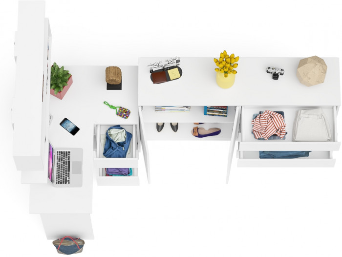 Мори компьютерный стол МС-16 правый + Комод МК1600.1 + Полка 1200, белый