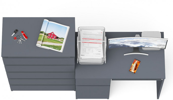 Мори Стол компьютерный МС-1 левый + Комод МК700.5, цвет графит, ШхГхВ 160,4х50х114 см., выдвижной ящик слева, НЕ универсальная сборка