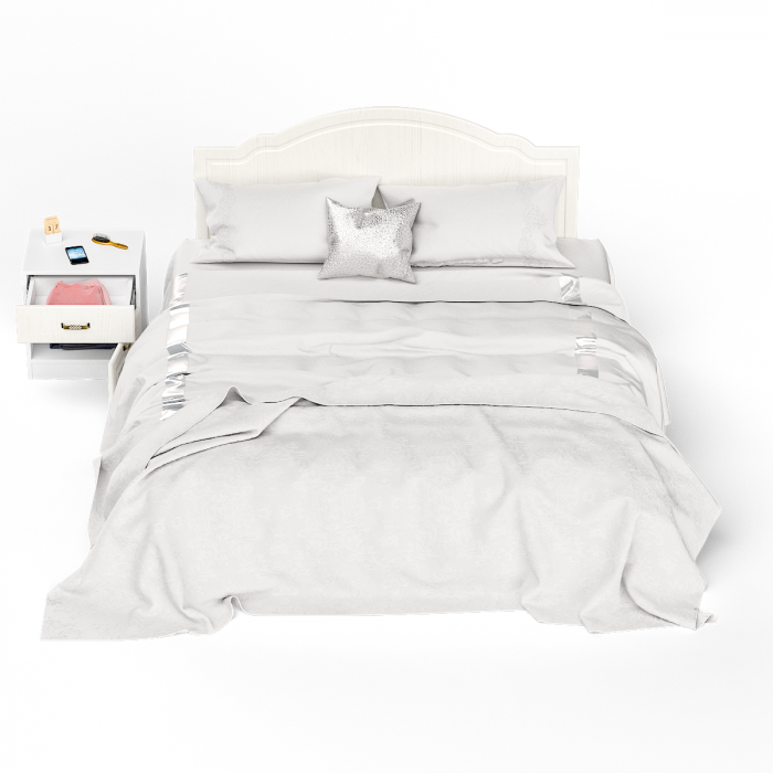 Ливерпуль Кровать 11.08 + основание + ножки + Тумба 08.146, цвет ясень ваниль/белый, ШхГхВ 266х204х112 см., сп. м. 1600х2000 мм., б/м, ортопед есть