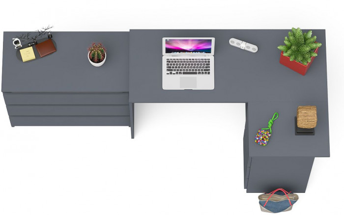 Мори Стол компьютерный МС-16 правый + Комод МК800.1, цвет графит, ШхГхВ 204,8х84,9х76,6 см., выдвижные ящики справа, НЕ универсальная сборка