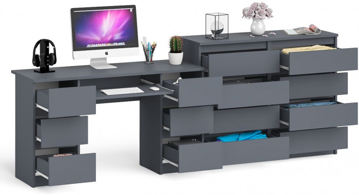 Мори Стол компьютерный МС-2 + Комод МК1200.8, цвет графит, ШхГхВ 255,8х50х94 см., универсальная сборка