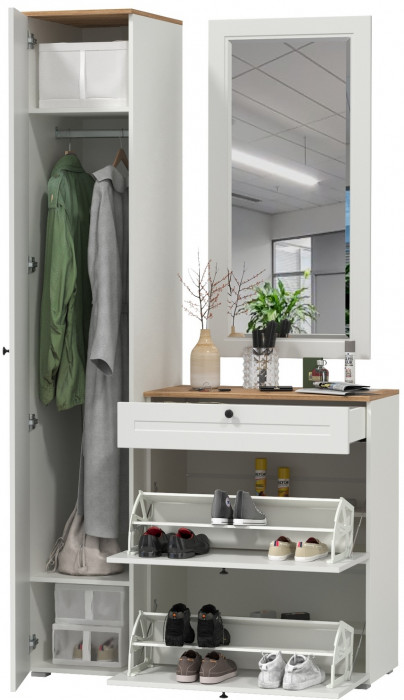 Остин Прихожая 22, белый шагрень/дуб крафт золотой