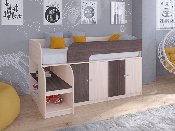 Кровать чердак Астра 9 V2 Дуб молочный/Дуб Шамони