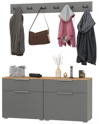 Октава Прихожая 05, цвет серый графит/дуб крафт золотой/фасады МДФ серый графит, ШхГхВ 129,8х35,4х180 см.