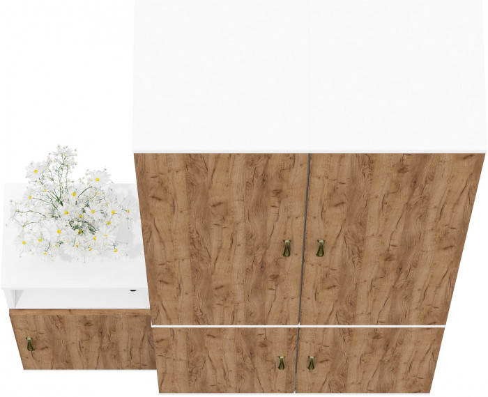 Лидер-8 Пенал МД 21Б + Пенал МД 21Б + Тумба МД 3.19, белый шагрень/крафт золото