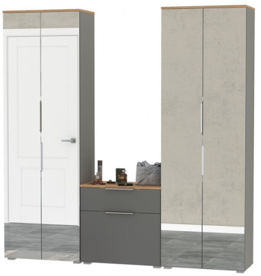 Октава Прихожая 24, цвет серый графит/дуб крафт золотой/фасады МДФ серый графит, ШхГхВ 193,7х35,4х197,6 см., универсальная сборка