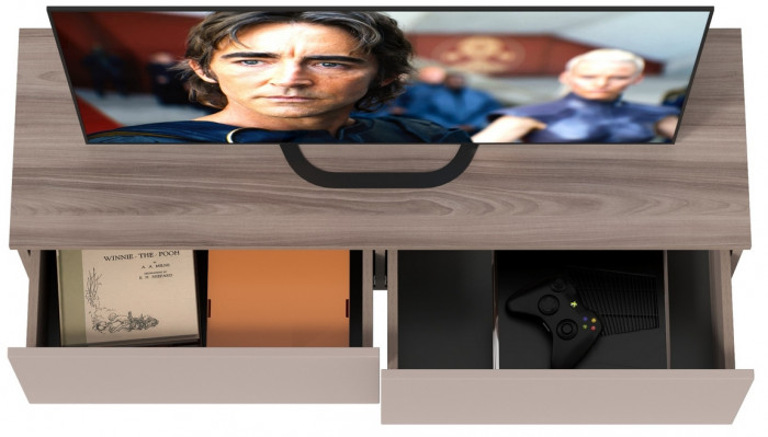 Роквуд Тумба под ТВ 16.54.02, цвет корпус ДСП эмили блаш/фасады МДФ крем, ШхГхВ 115,3х36,8х32 см.