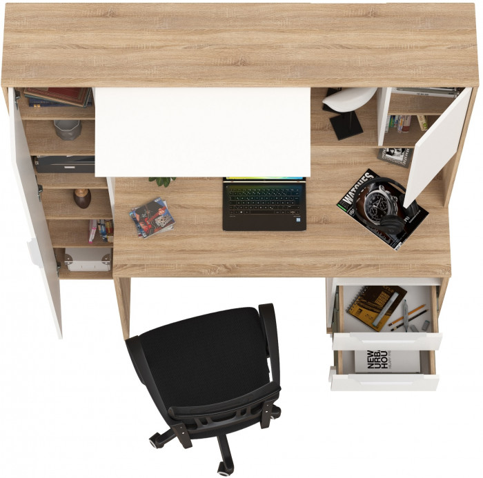 Стол компьютерный Комфорт 12.95N + кресло 103 чёрное, цвет дуб сонома/белый, ШхГхВ 162х60,3х180 см., НЕ универсальная сборка