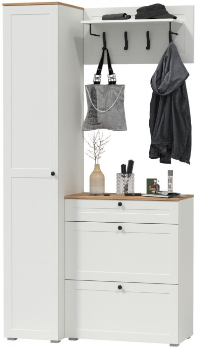 Остин Прихожая 23, белый шагрень/дуб крафт золотой