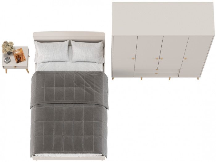 Афина Спальня Кровать 1200 + Шкаф 4-х дверный + Тумба, кашемир серый
